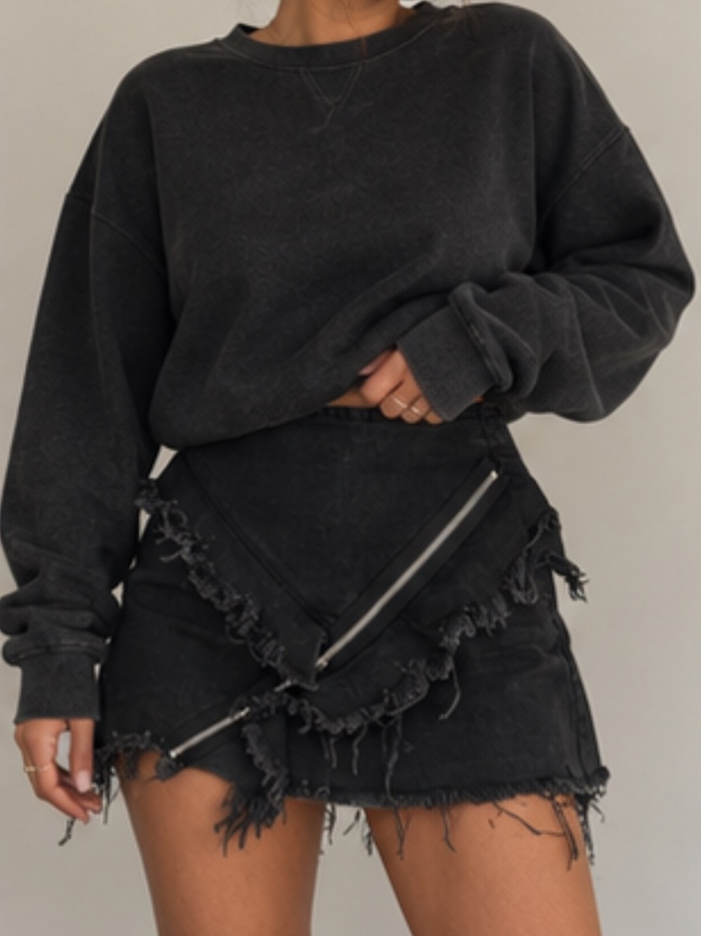Signature8 Black Frayed Layered Denim Mini Skirt - Women